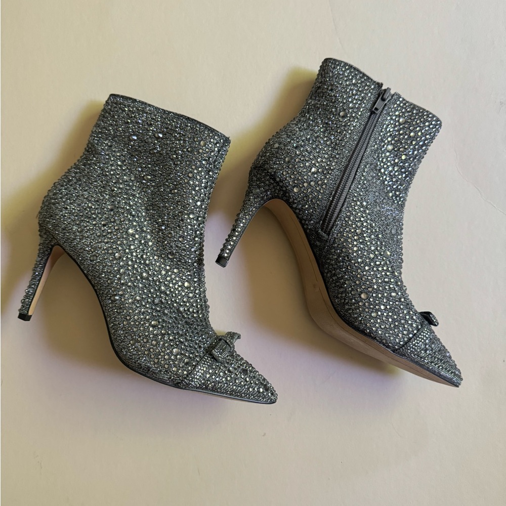bejeweled rhinestone heeled bootie with bow - coquette, eras tour, new not worn